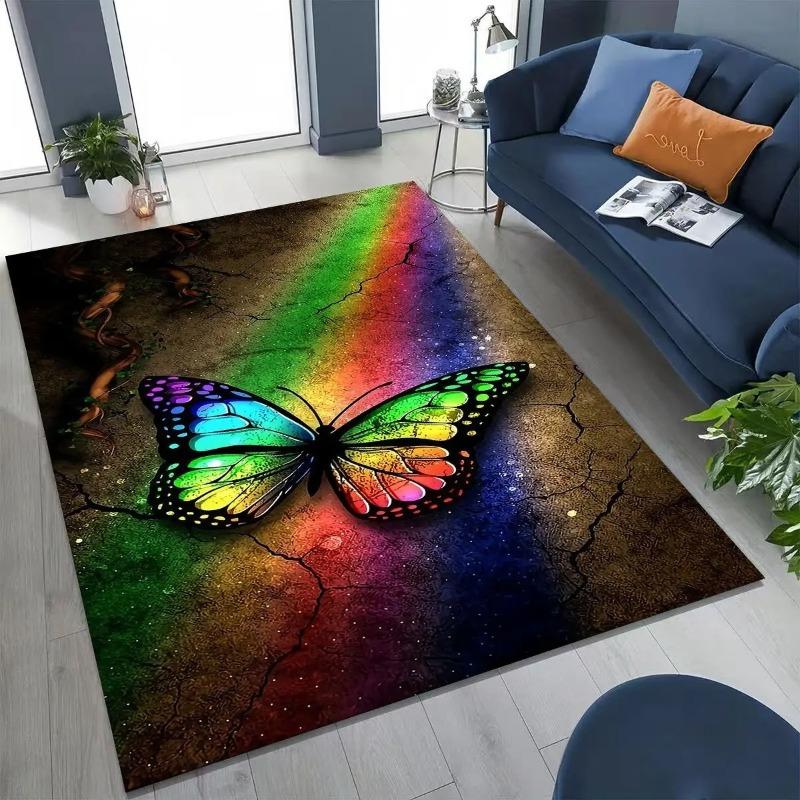 Coloful Dream Butterfly Flower Cartoon Rug for Bedroom Living Room Sofa Home Doormat Decor,Large Kids Play Non-slip Floor Mat