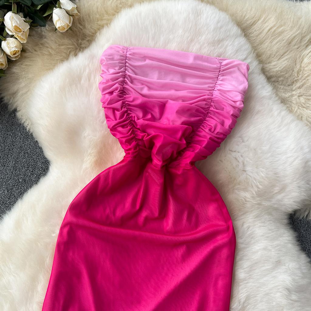 Gradient Sexy šaty bez ramínek bez záda skládací dámské bez rukávů bez zad Elegantní Slim Fit bodycon letní šaty Elegantní večerní oblečení