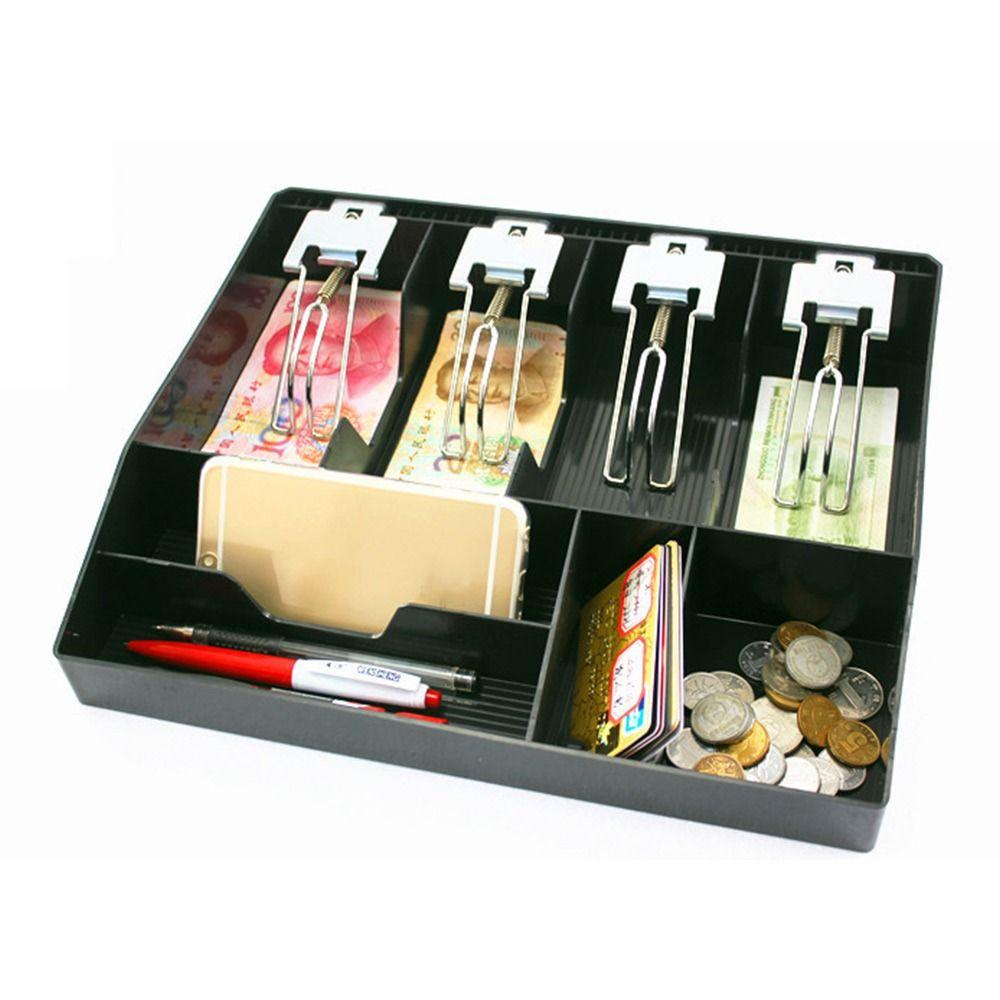 Multi-grids Cashier Box Multifunctional Metal Clip Drawer Cash Register Compartments for Money Storage Plastic ABS