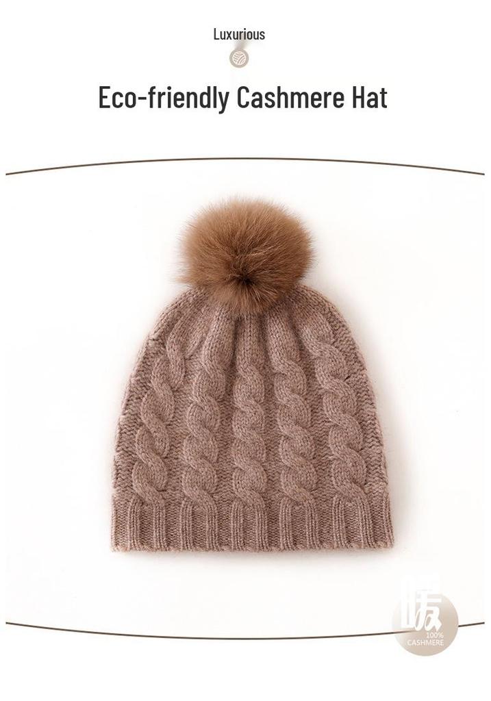 2025 Cashmere Women's High-End Cable Knit Pom-Pom Hat - Autumn/Winter