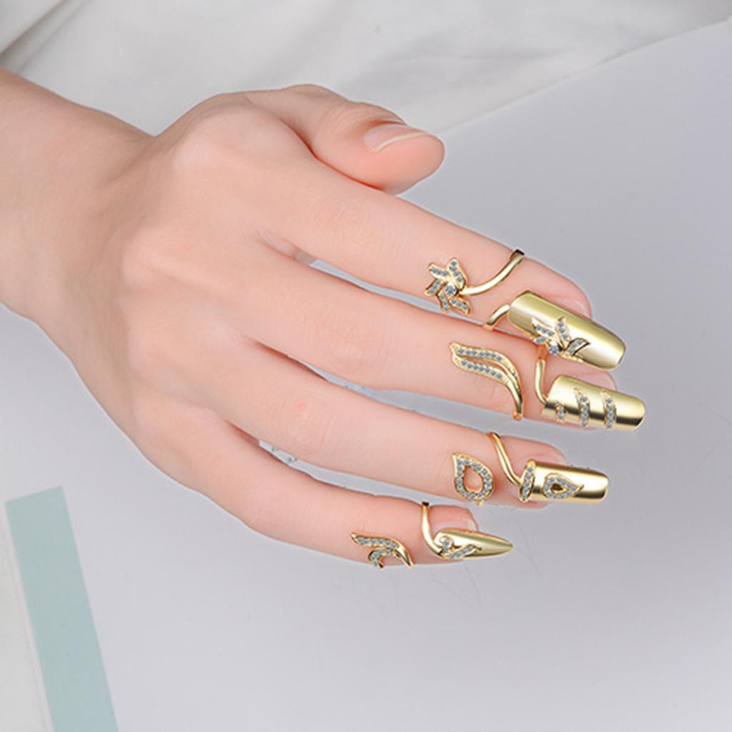 4pcs Adjustable Knuckles Rings for Women Fashionable Personality Nail Ring Crystal Flower Finger Joint Rings Accessory