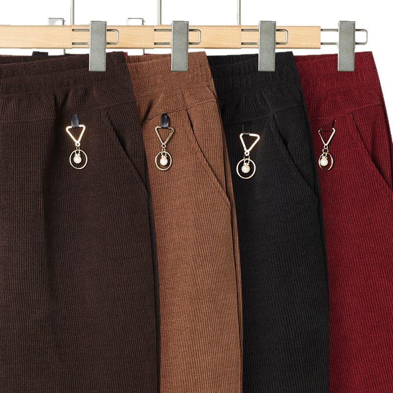 Mom's Corduroy Pants: Spring & Autumn Long, Middle-Aged & Elderly, Grandma's Winter Cotton Plus Velvet, Loose Fit, Large Size.