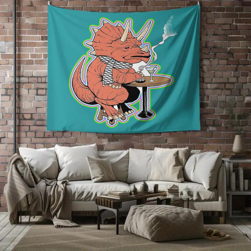 Dinosaur Tapestry Wall Hanging Psychedelic Art Room Decor Trippy Home Aesthetic Vaporwave Gothic Landscape Wall Art Living Room