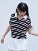 THE GREEN LAB Striped Polo Neck Short Sleeve Knit [Black]
