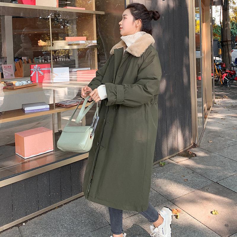 

Зимнее женское свободное бархатное пальто из овечьей шерсти средней длины на хлопковой подкладке XXL армия зеленый