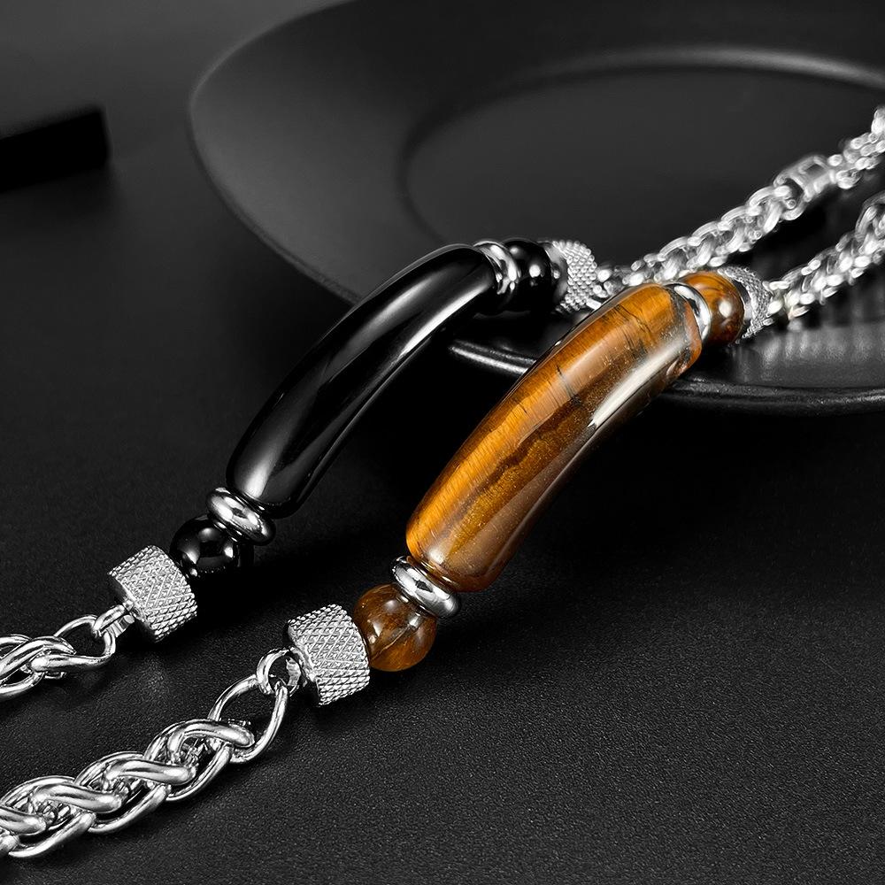 Fashion retro stainless steel chain splicing tiger's eye titanium steel men's bracelet
