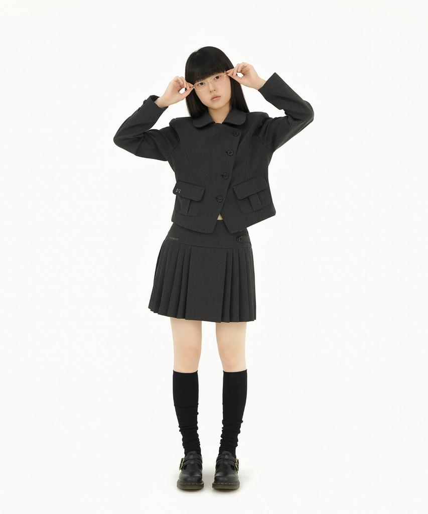 Mileko Diagonal Two Button Pleats Sk Charcoal