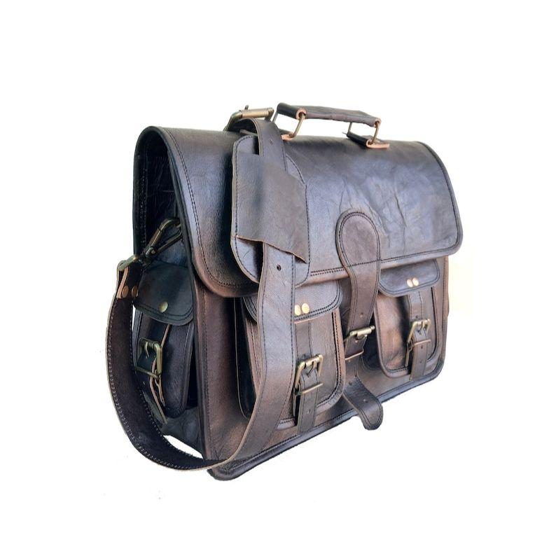 Handmade Black Leather Messenger Bag: Large Laptop Briefcase