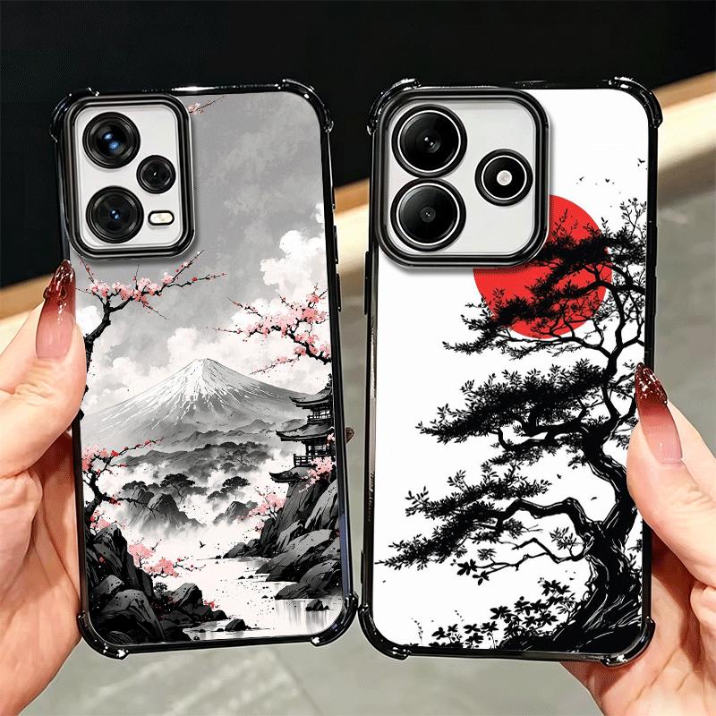 Japanese Minimalist Pine Tree Plating Phone Case For Xiaomi Redmi Note 14 15 Pro Plus 13 12 11 11S 11T 10 9S 9 5G Anti-Fall Aira