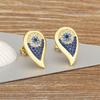 Nidin Trendy Lucky Turkish Evil Eye Colorful Zircon Stud Earrings For Women Water Drop Gold Plated Crystal Ear Jewelry Gift