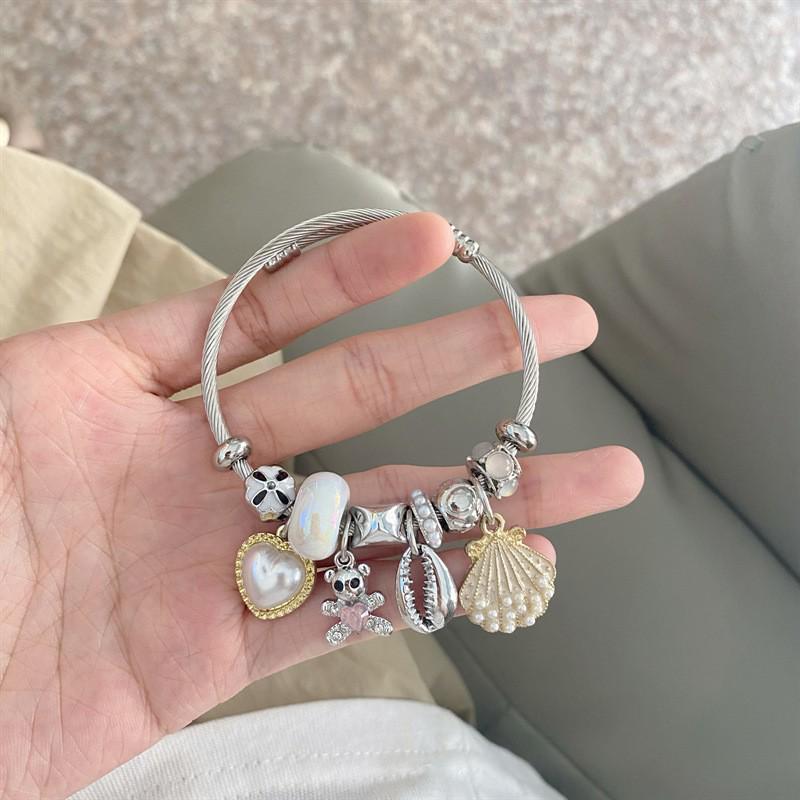 Panjia Dora Women's Stainless Steel Beaded Bracelet - European American Versatile Luxury Jewelry