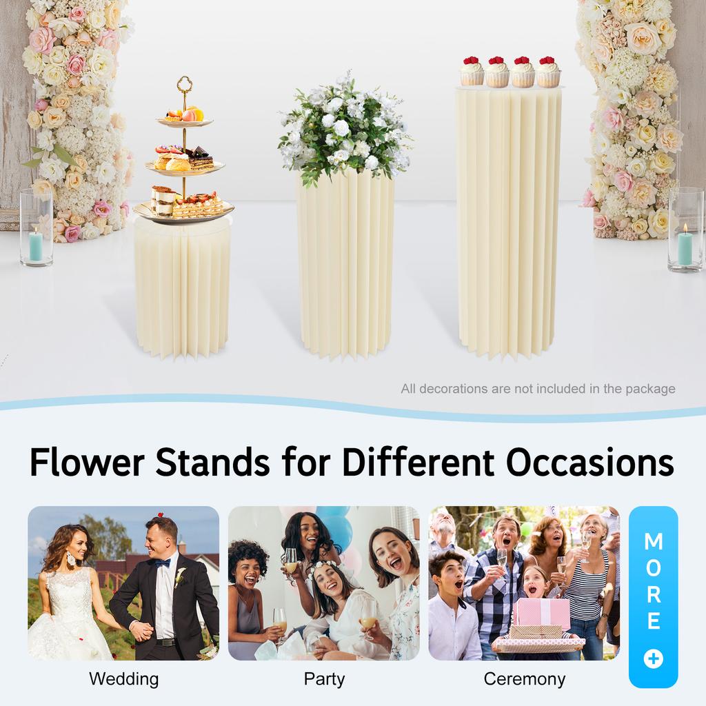 3 Pcs Heavy Duty Cardboard Flower Stand Set,Folding Display Shelf for Wedding Birthday Party Decor,Milky White Modern Backdrop