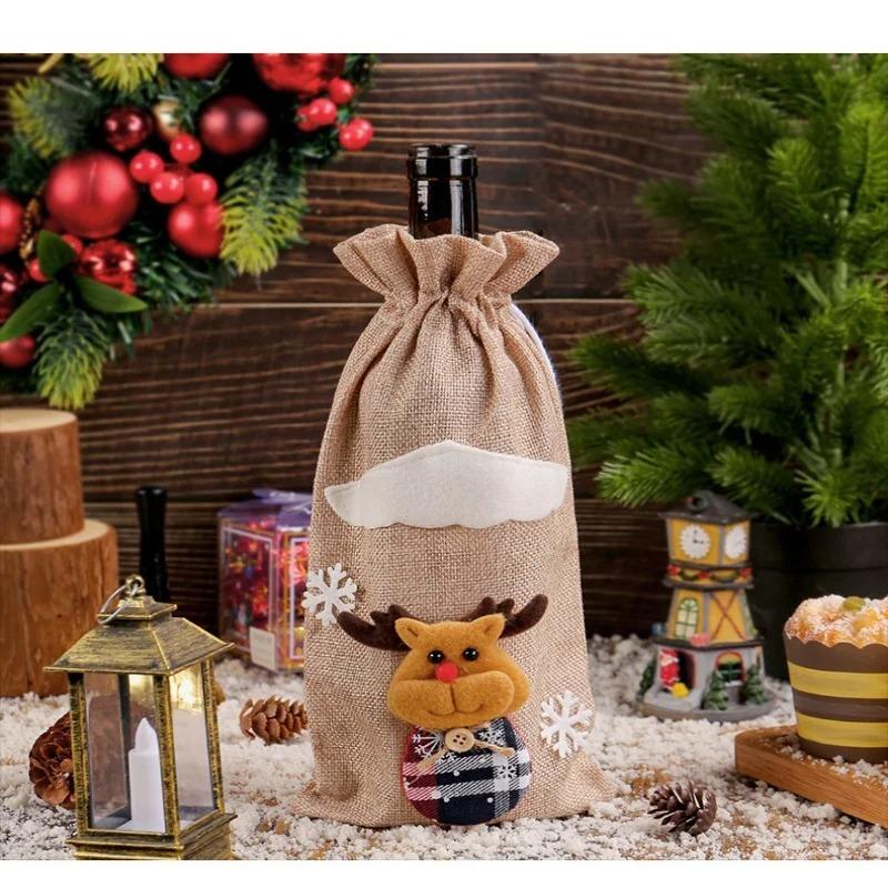 Christmas Wine Bottle Bag - Designed for Santa Claus, Reindeer, Snowman, Reusable for Christmas, Weddings, Birthdays, and Holiday Parties