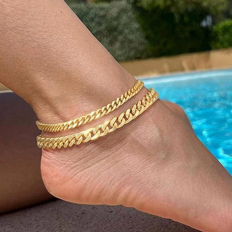Европейский и американский двойной набор цепочек на щиколотку кубинская цепь летний пляжный отпуск браслет на щиколотку повседневный простой и универсальный