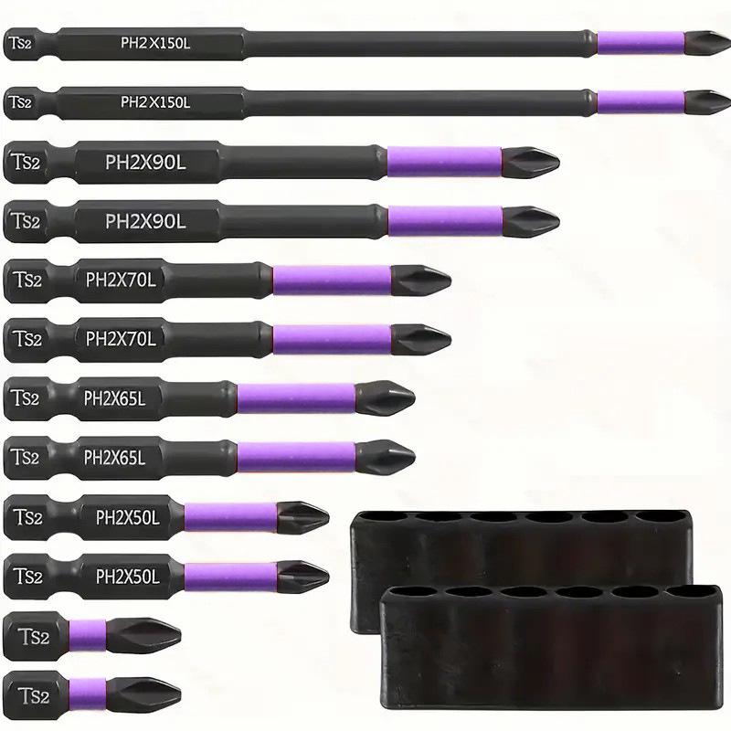 Shock-resistant Magnetic Phillips Screwdriver Bits with Anti-slip Teeth
