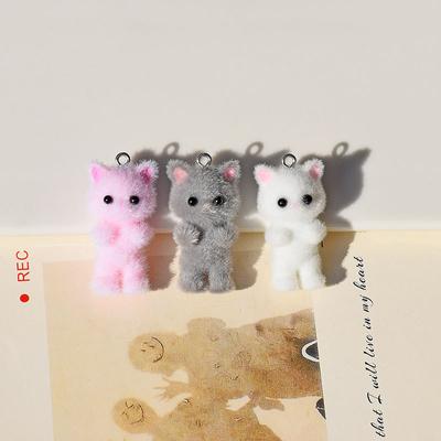 Floccaggio animali cartoni animati gatti forma bambole in resina perline ciondolo fai da te gioielli orecchini indumento portachiavi ciondolo accessori