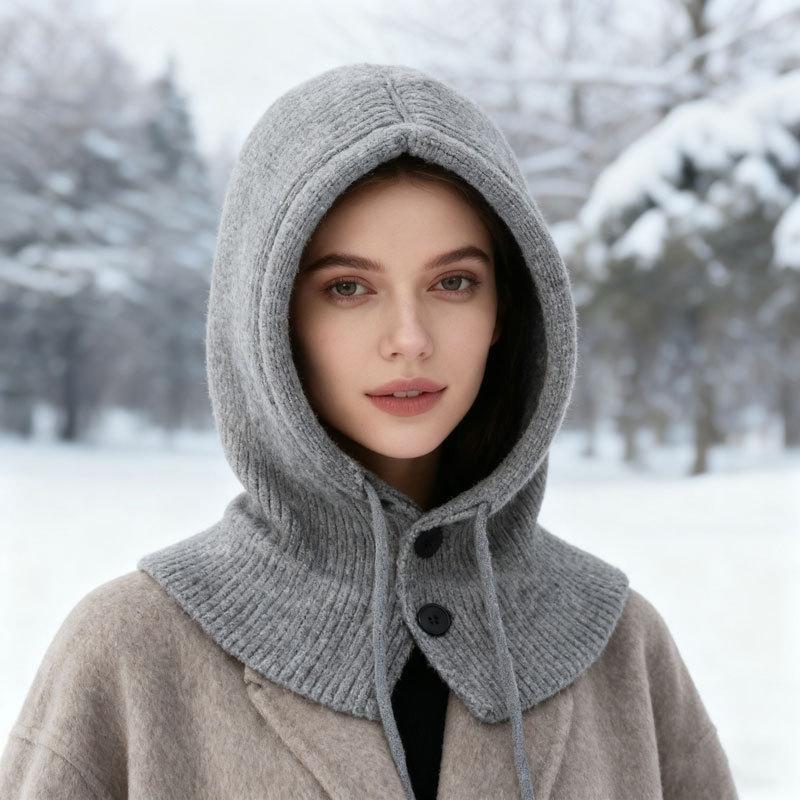 Winter Warm Hooded Scarf Hat Knit Balaclava for Women Men Winter Neck Gaiters Beanie Skull Cap Drawstring Neck Warmer Fashion