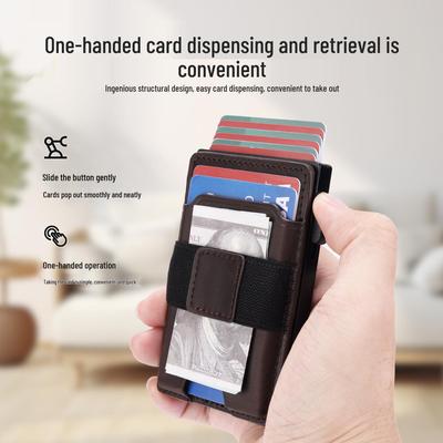 RFID Anti-theft Automatic Pop-up Leather Card Holder with Magnetic Separation