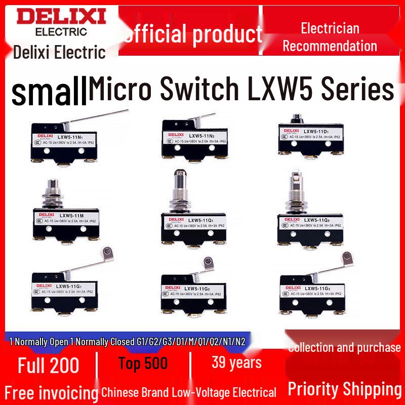 Delixi LXW5 Series Micro Switch: Travel Limit Models G1, G2, 11M, 11N1, 11Q1, 11Q2.