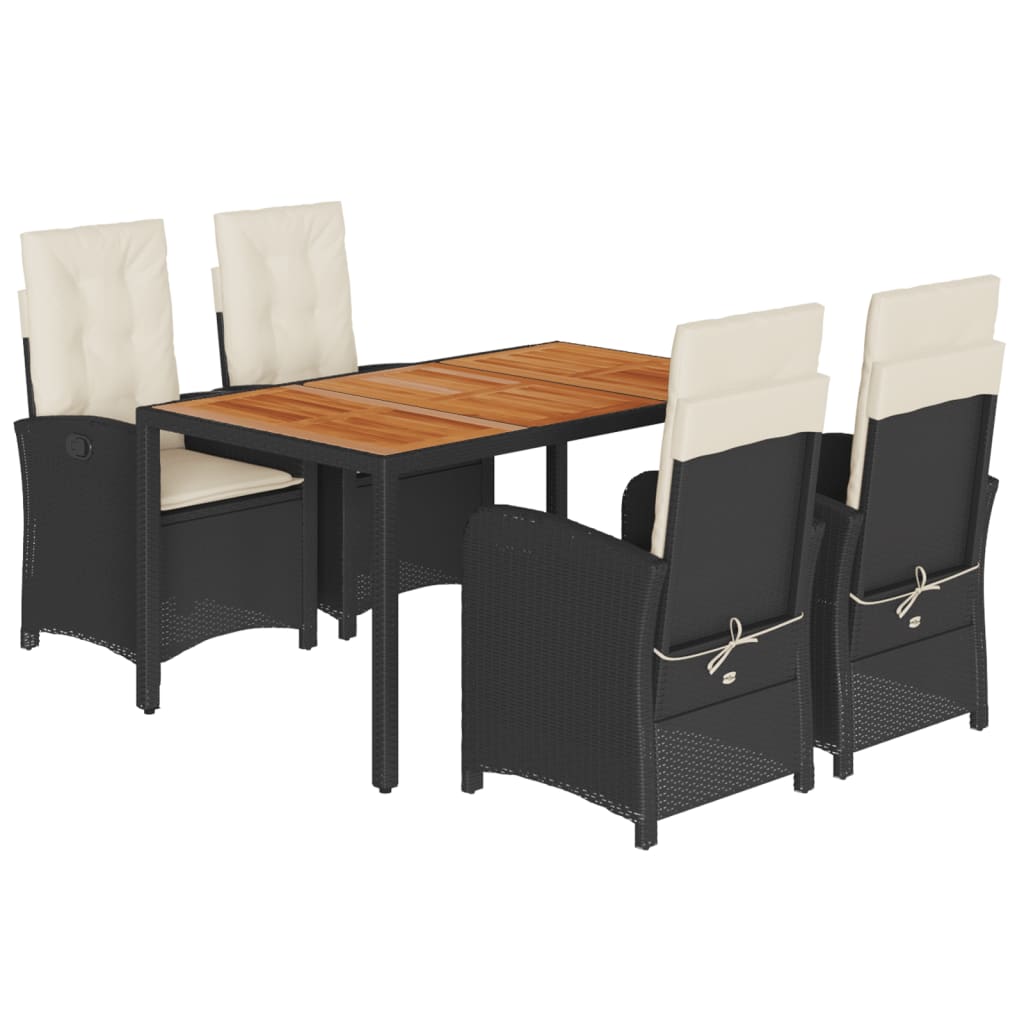 Vidaxl 5-Cz. Garden Furniture Set With Cushions, Black, Poly Rattan