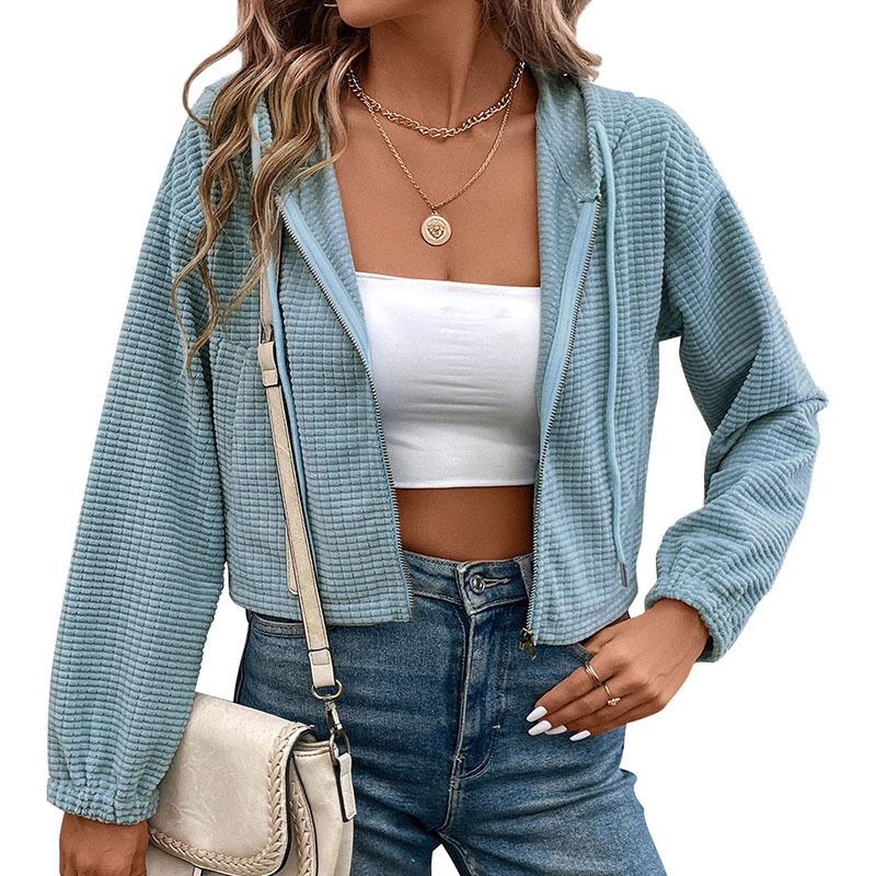 2025 New Sports and Casual Style Long-sleeved Corduroy Hooded Solid Color Jacket