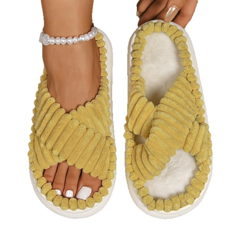 22 Winter New Large Size Thick-bottomed Cotton Slippers Simple Casual and Comfortable Home Support Solid Color