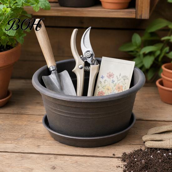 Non-slip Bulb Growing Pots Plant Pot with Saucer, 10 Inch 13 Wide Flowerpot Versatile for Balcony Drainage Holes, Indoor Outdoor Planter Tulips Lilies
