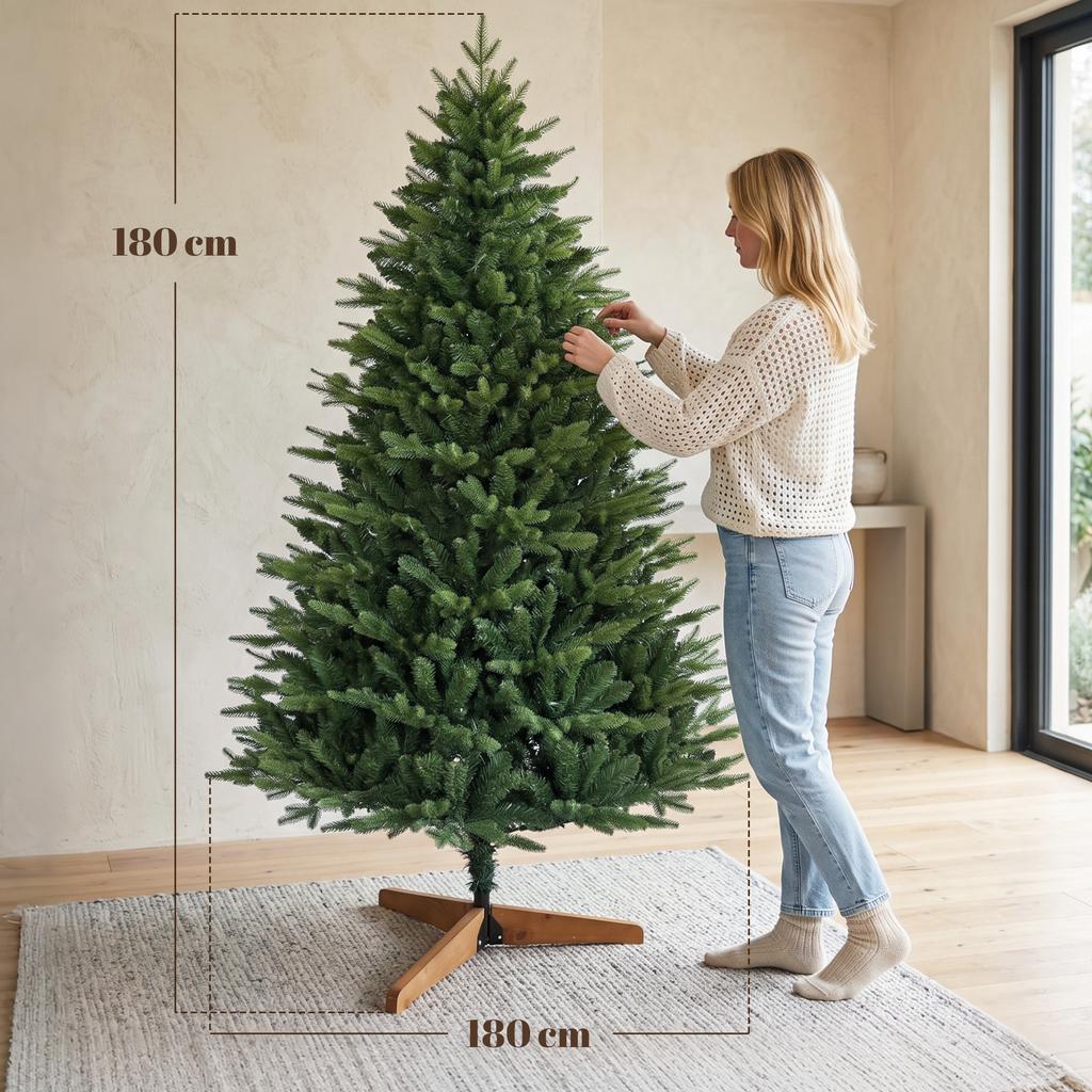 Artificial Christmas Tree 180 Cm with Pinewood Stand, Nordic Fir with Folding System, 889 Branch Tips, Green