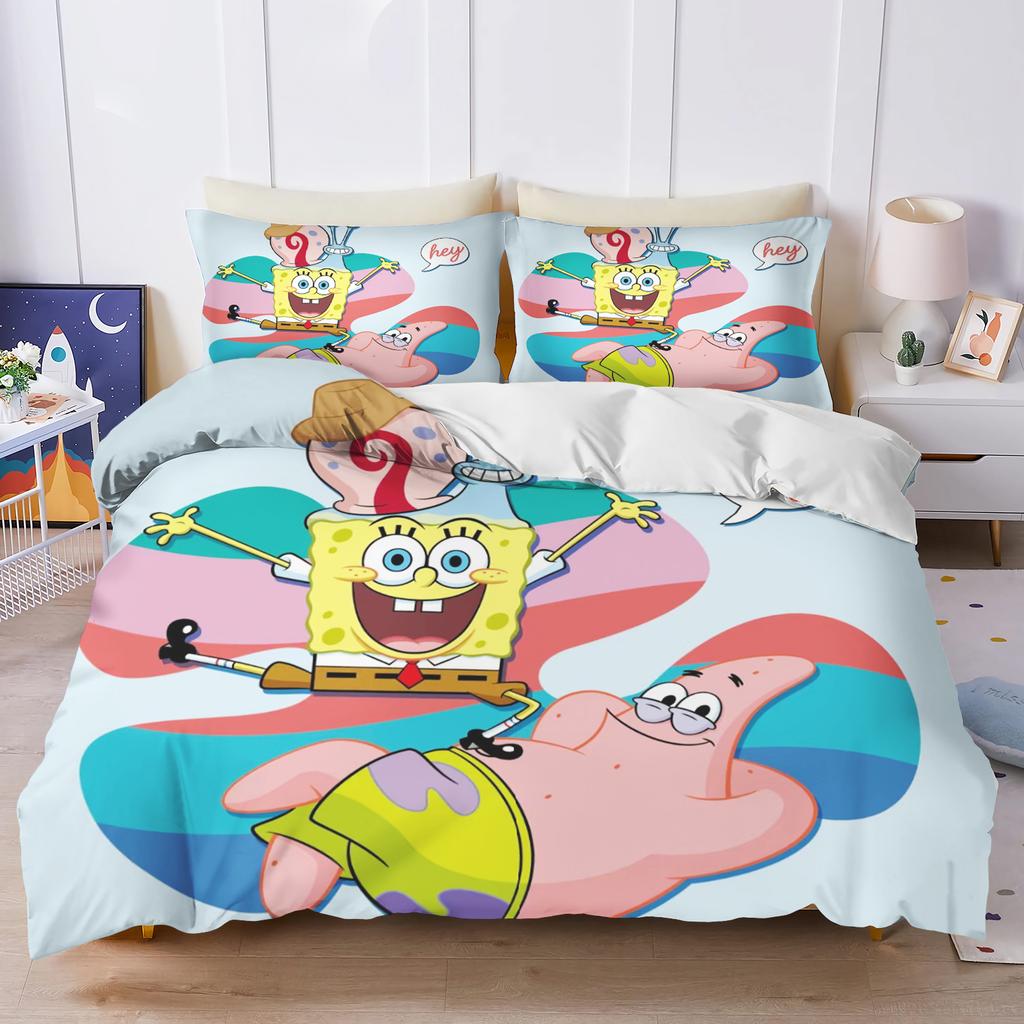 Christmas SpongeBob Patrick Bedding Set Dark Background Duvet Cover 3D Cartoon Quilt Cover Kids Bed Decor No Filler