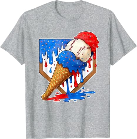 Distressed Baseball Boys Ice Cream Drip Baseball Sons Youth TShirt Summer Fashion Holiday Clothes Game Day Aesthetic Y2k Tees
