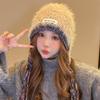 Women's Tassel Long Braid Plush Knitted Hat Face Showing Small Cold Warm Ear Protection Fashionable and Versatile Cold Hat