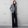 Luxurious British Style Dark Plaid Suit: Women's Jacket & Straight-Leg Pants Two-Piece Set for Autumn/Winter.