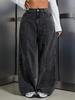 2026 European Plus Size Distressed Cropped High-Waisted Wide-Leg Baggy Jeans