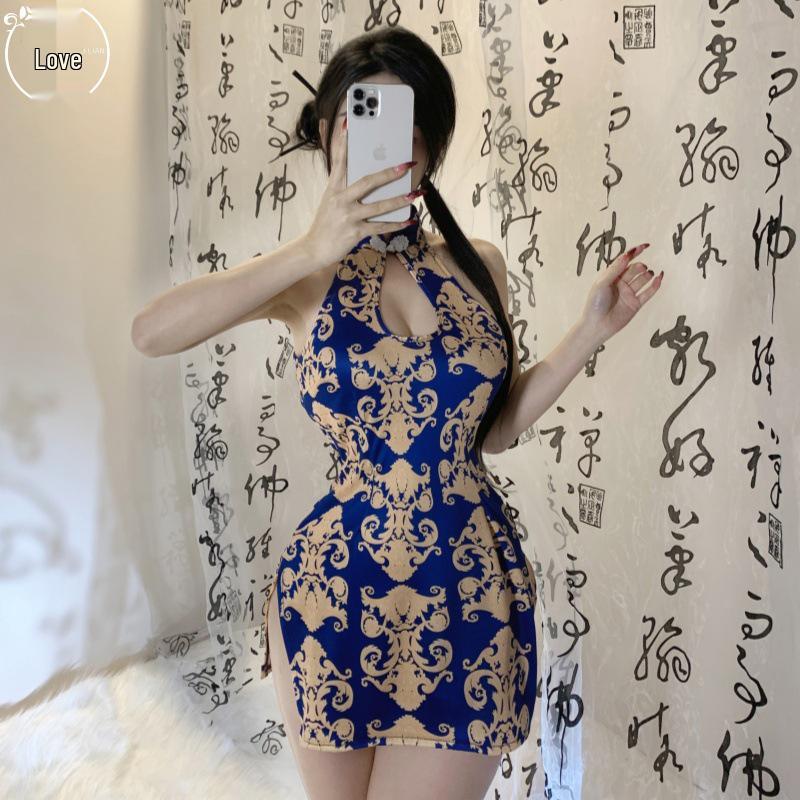 Mulan Retro Print Cheongsam Pajama Set - Sexy, Slim, High Slit, Bodycon Lingerie In Ancient Style