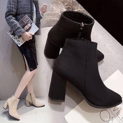 Fashion Women's Warm Boots Fashion Mid Heel Autumn New Style Side Zipper Suede Tip Versatile Comfortable Coarse Heel Women's Shoes