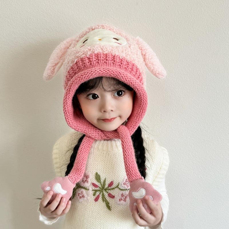 

Winter baby hat warm boys and girls bald hat cute super cute cartoon children s plush ear hat 2-12 years old фіолетовий