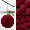 8 CM Red Flocked Christmas Balls Ornaments Break-Resistant with Lanyards Xmas Tree Baubles Pendants Solid Color Shatterproof