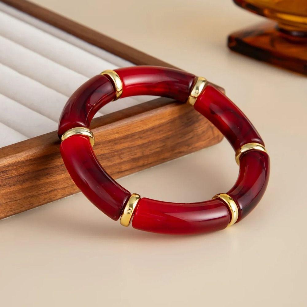 Red Bracelets Metal Tube Punk Bangles Fashion Acrylic Bracelets Jewelry