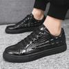 Men's Casual Shoes Versatile Trendy Shoes Men's Sports Shoes Crocodile Pattern Leather Surface Glossy Pure Black Work Board Shoes Men