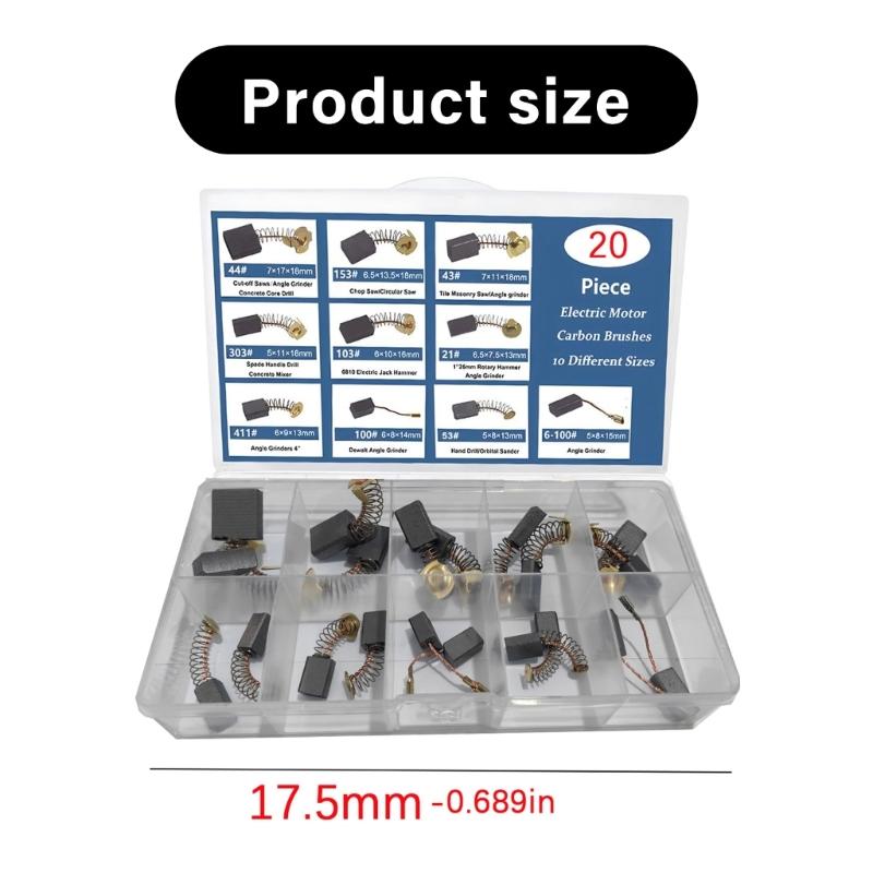 20 Stück Elektromotor Kohlebürsten Ersatzset 10 Größen Wartungsbürsten Set für Elektrowerkzeuge