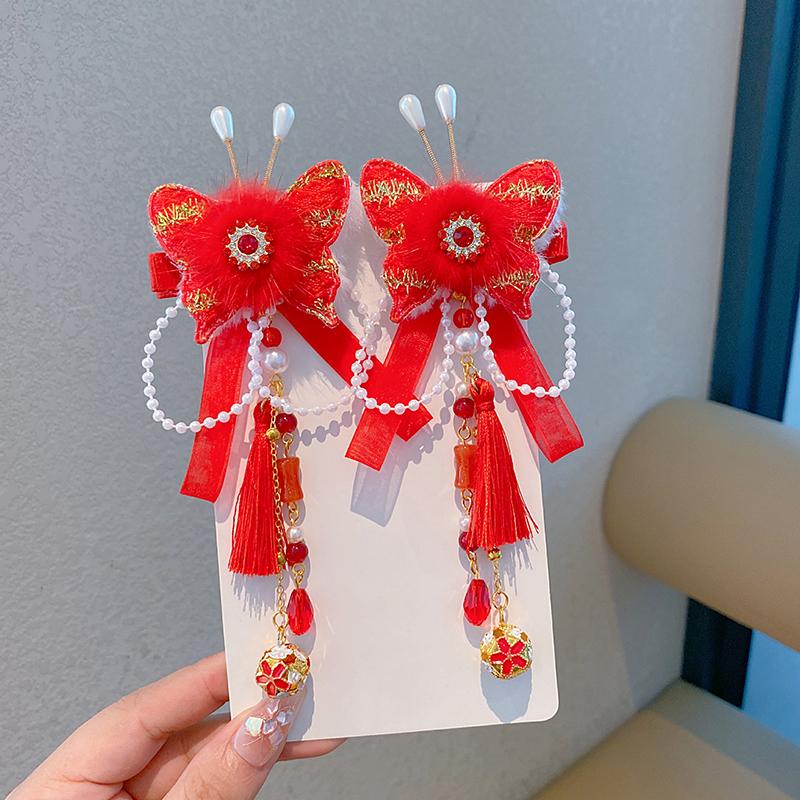 Chinese Style Children's New Year Kawaii Hair Clips Cheongsam Hanfu Hair Accessories Cosplay Hair Ball Hair Clip