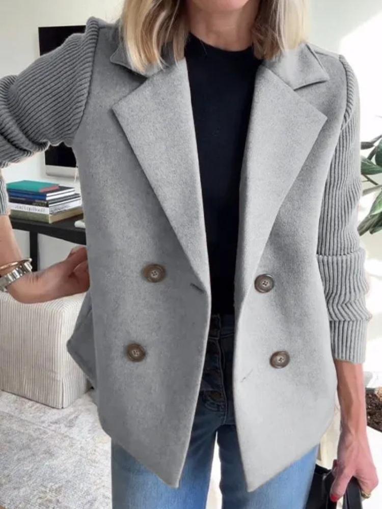 

Женский коричневый двубортный пиджак-блейзер с вязаными рукавами, различные варианты цвета XS светло-серый