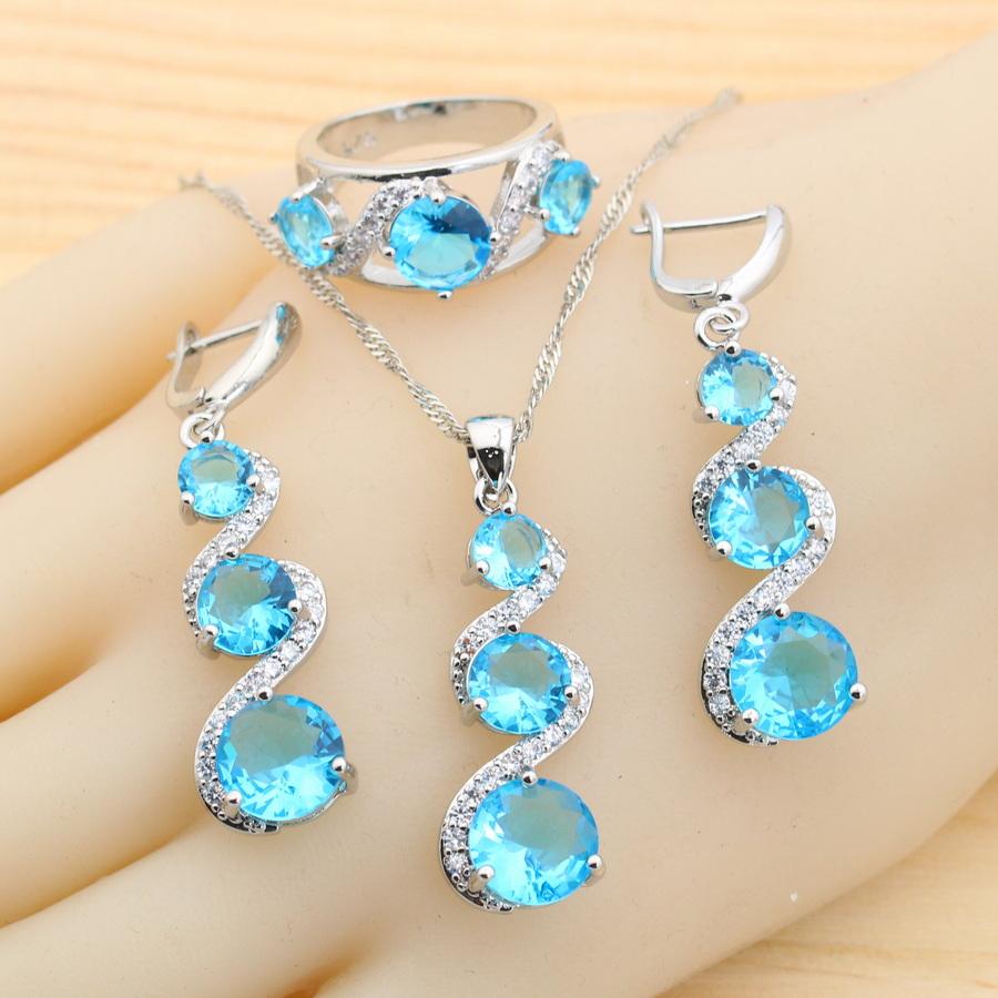 

Классический синий цирконий 925 Серебряные ювелирные наборы для женщин Серьги Ожерелье Подвеска Кольцо Браслет Свадебный подарок 10