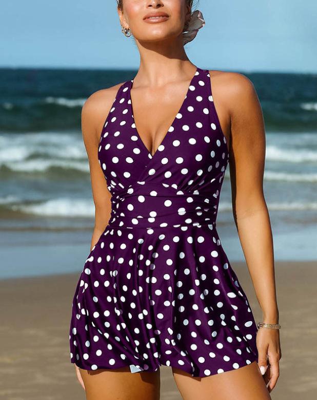 

Новый европейский и американский купальник-бикини большого размера с принтом в горошек 5XL фиолетовый