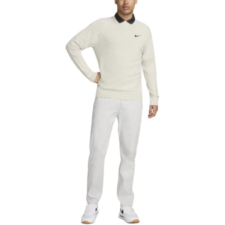 Nike Logo Print Pullover Crew Neck Long Sleeve Sweater Men Sweater Beige FQ8832-072