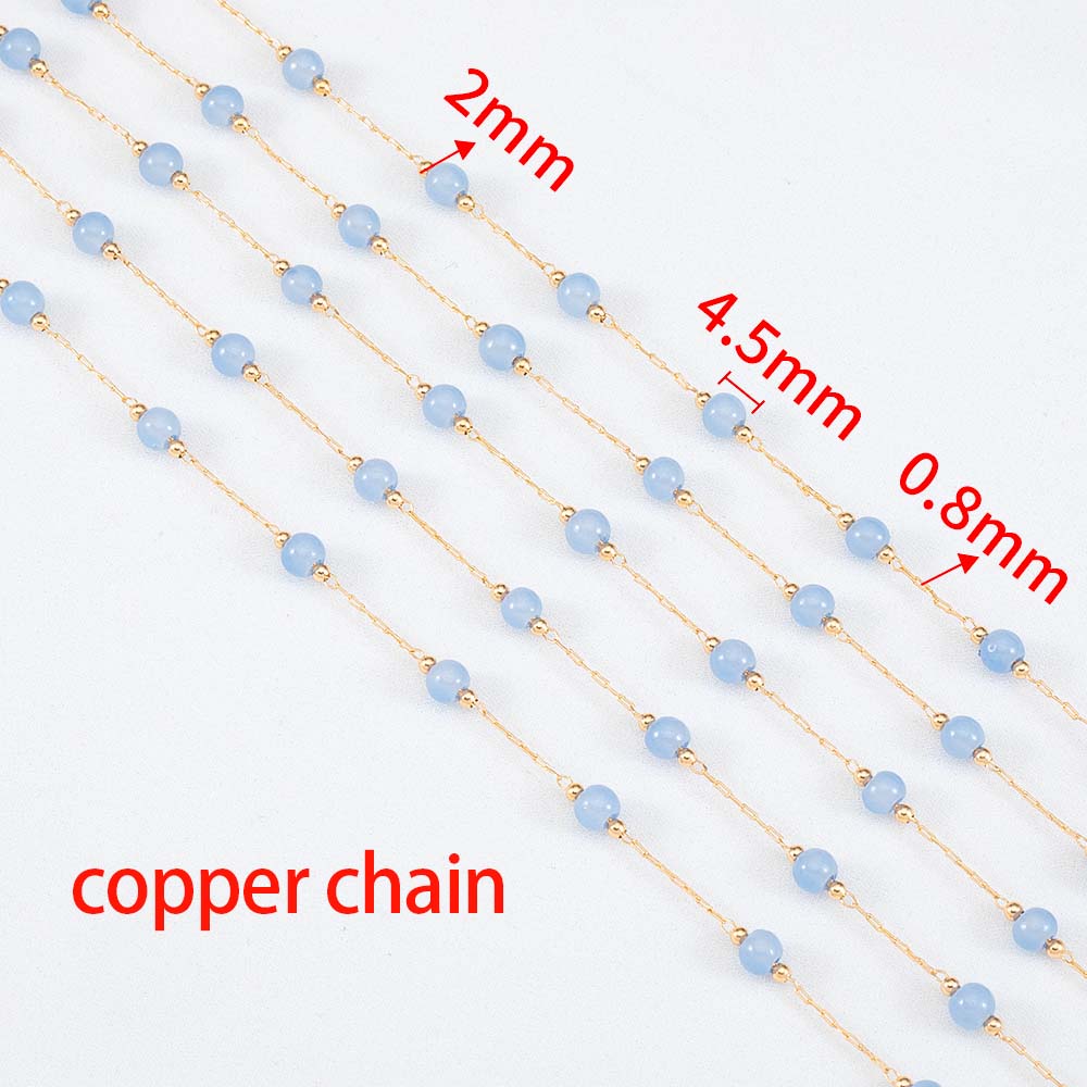 1M Stainless Steel Beaded Chain Elegant White Glass Flat Beads Gold Color Chains for DIY Women Necklace Bracelets Jewelry Making