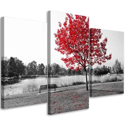 Dreiteiliger Leinwanddruck Roter Baum Landschaft