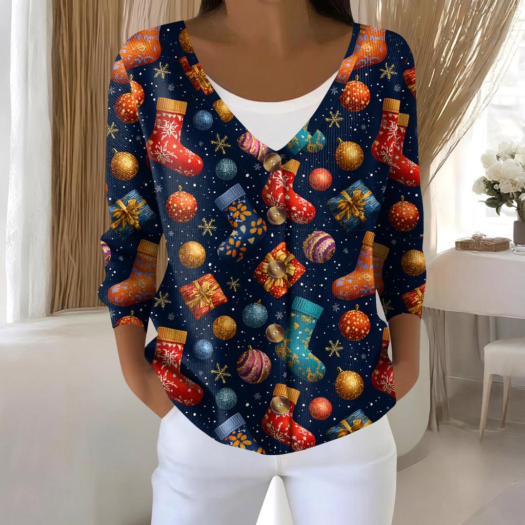 Women's Fashion Long Sleeve Christmas Snowman Snowflake Print Jacket Cardigan