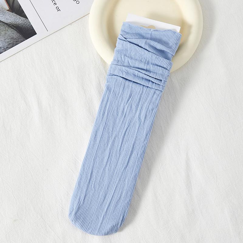 One Pairs Japanese Korean Women Ice Thin Loose Calf Tube Socks Summer Nylon Socks College Style Solid Color Socks