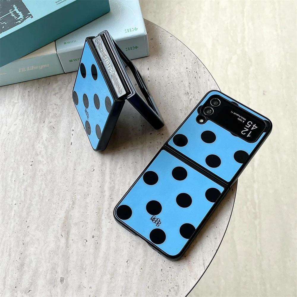 High-end Fashion Glossy Color Blocking Polka Dot Phone Case for Samsung Galaxy Z Flip 7 6 5 4 3 Shockproof Slim Protective Cover